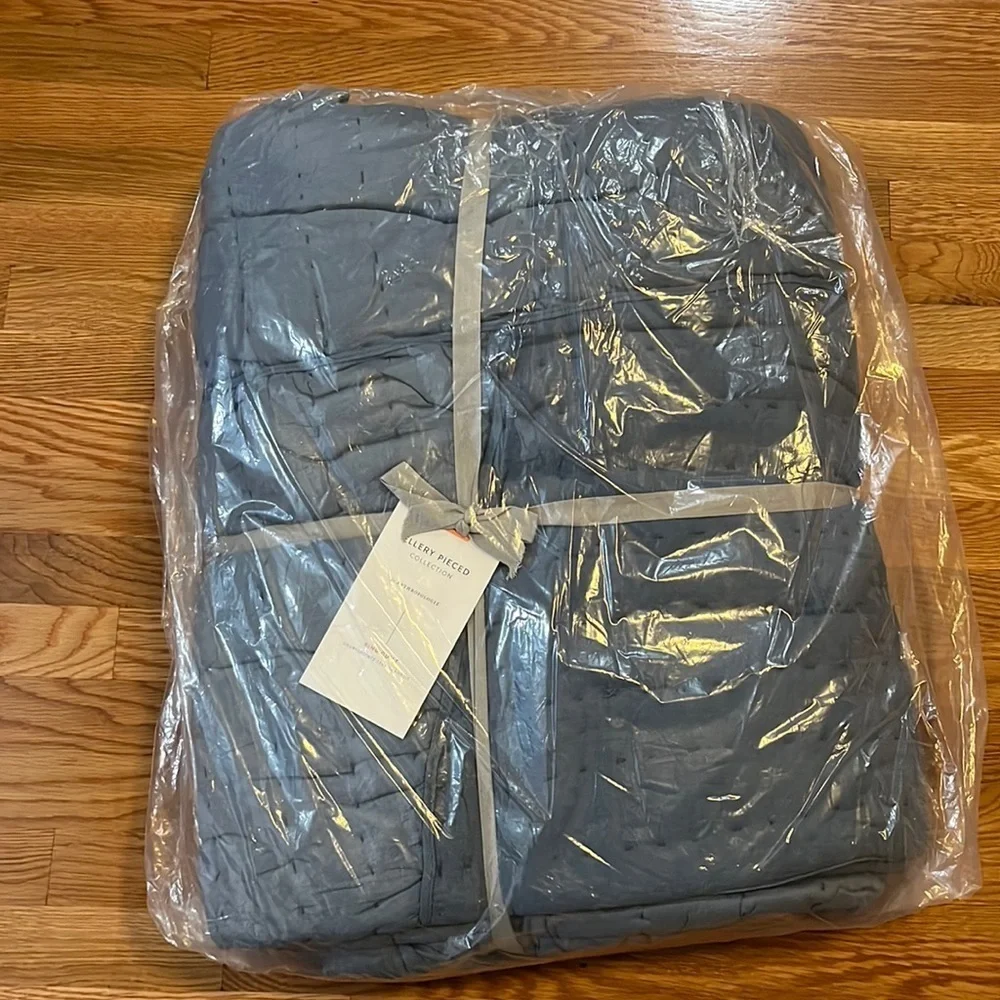 Anthropologie Ellery Pieced King Size Quilt Dark Blue NWT Plus shams